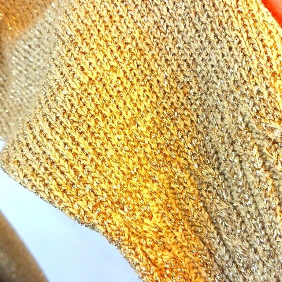 Diane Von Furstenberg DVF Gold Sweater SPARKLES Metallic Long Sleeves Oversized - Picture 5 of 16